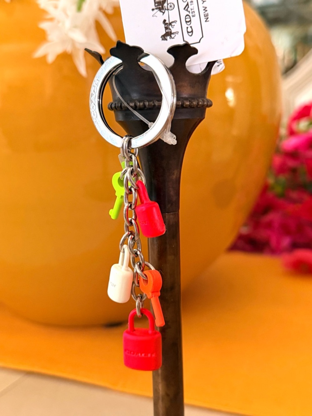 Coach Multicolor Neon Padlock & Key Charm Keyring - Picture 9 of 9